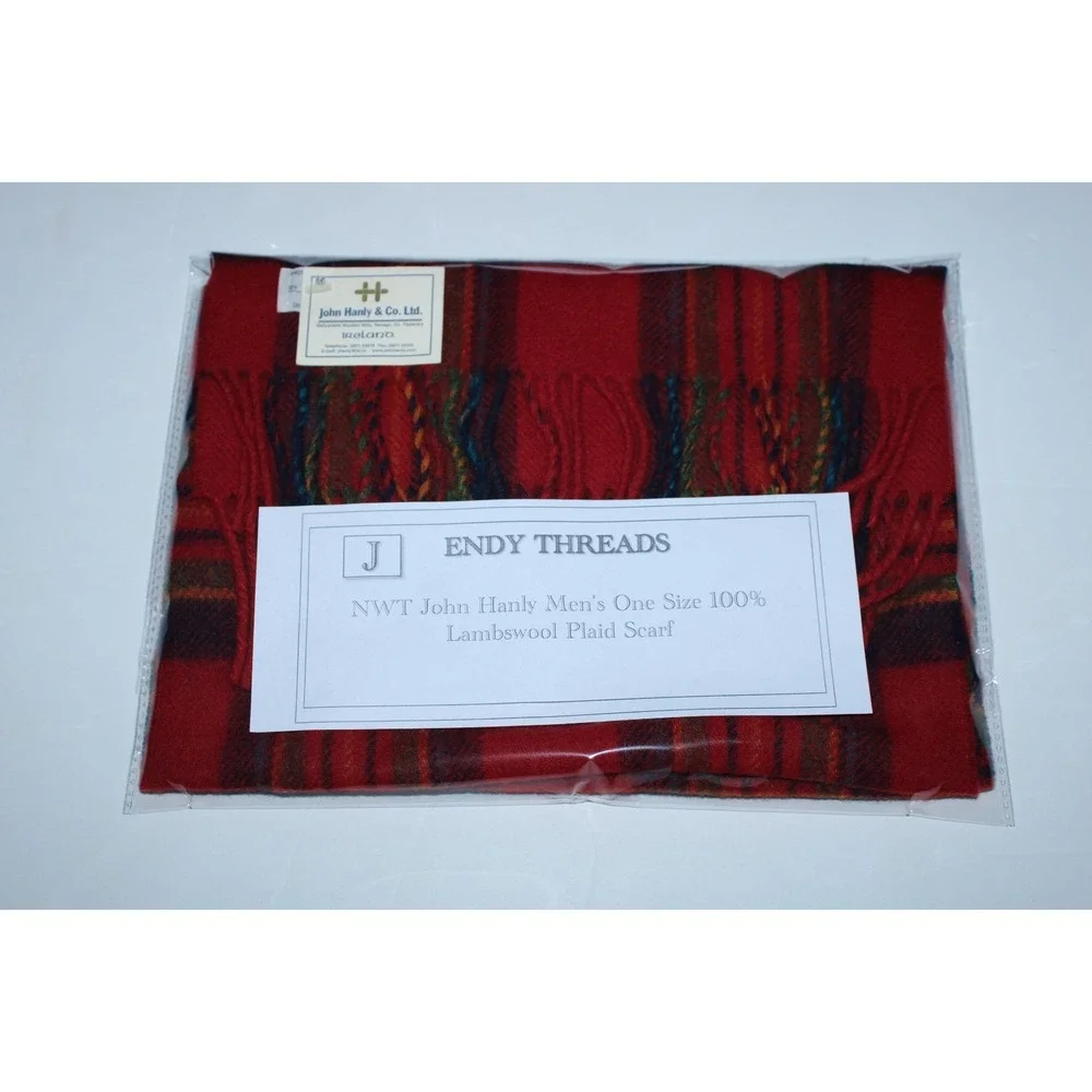 NWT John Hanly Men's One Size 100% Lambswool Plaid Scarf